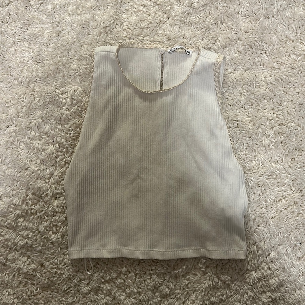 White Cara high neck crop top